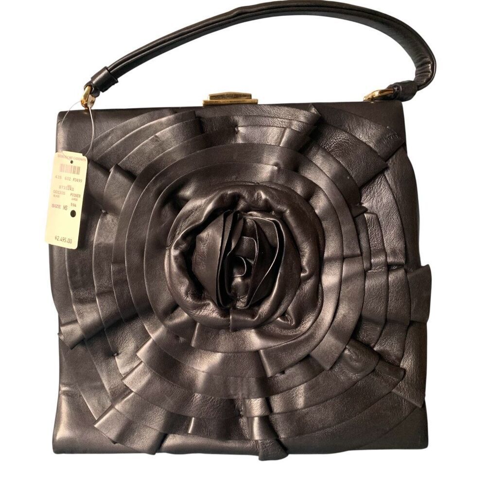 NEW NWT VALENTINO KISSLOCK ROSE Black Leather Handbag Purse $2495